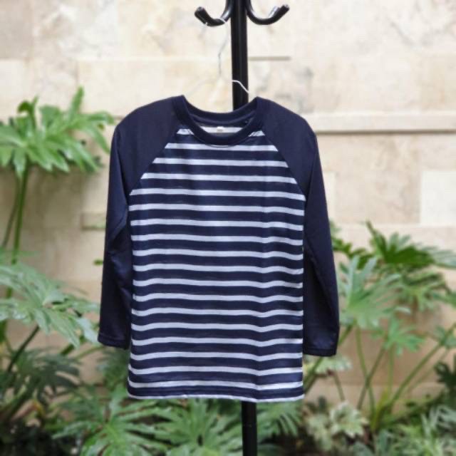 Baju Kaos Wanita Reglan Salur Tshirt Tangan 7/8 Distro Allsize Murah Kekinian Bahan Kaos Lilipop