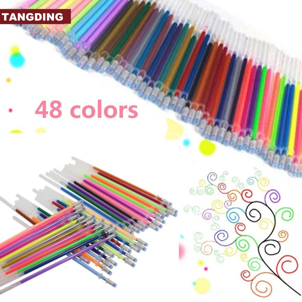 【COD Tangding】48 Colors Gel Pens Refill Glitter Coloring Drawing Painting Craft Markers Stationery Tool Hot Sale