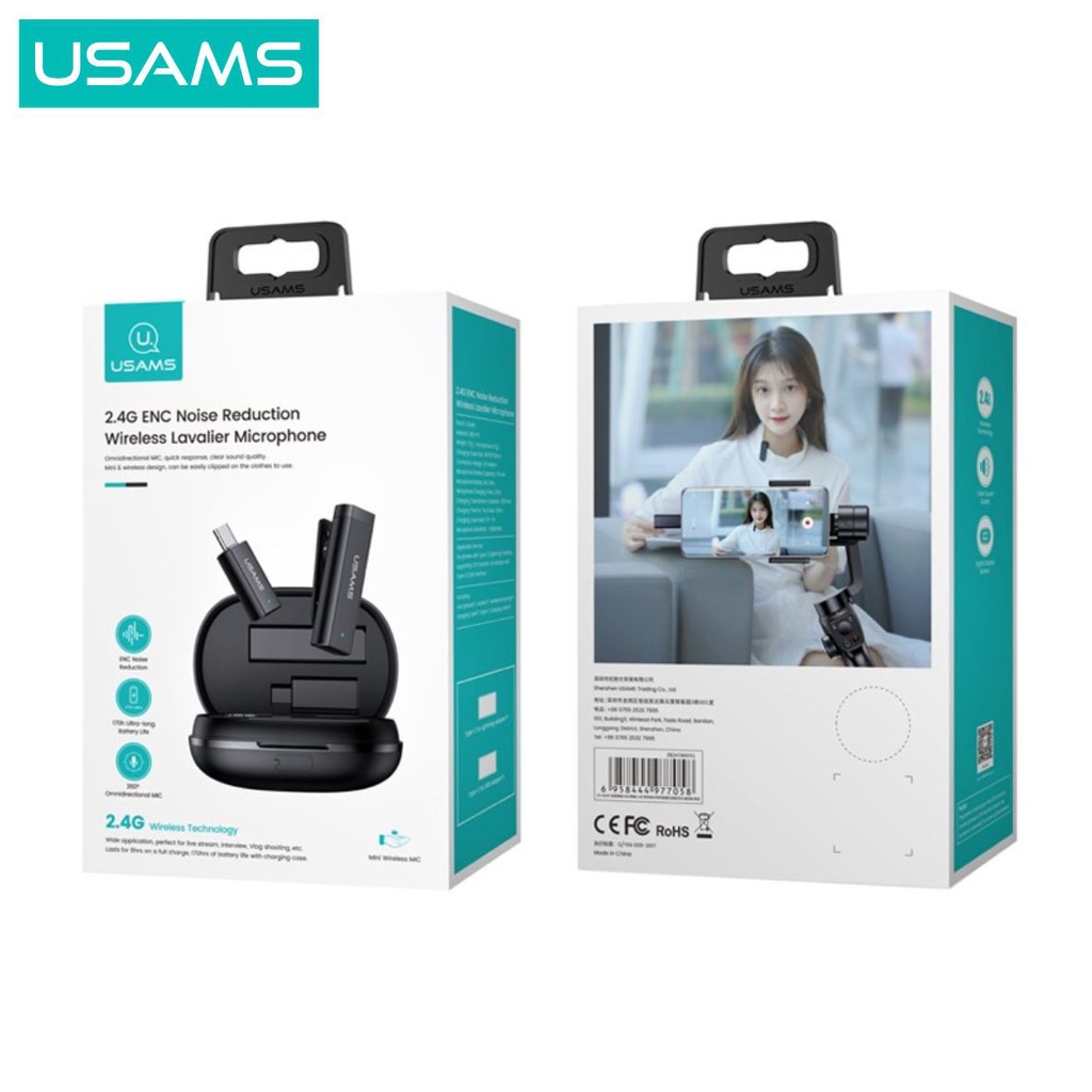 USAMS Dual Mic ENC Noise Reduction 2.4G Wireless Microphone Clip On