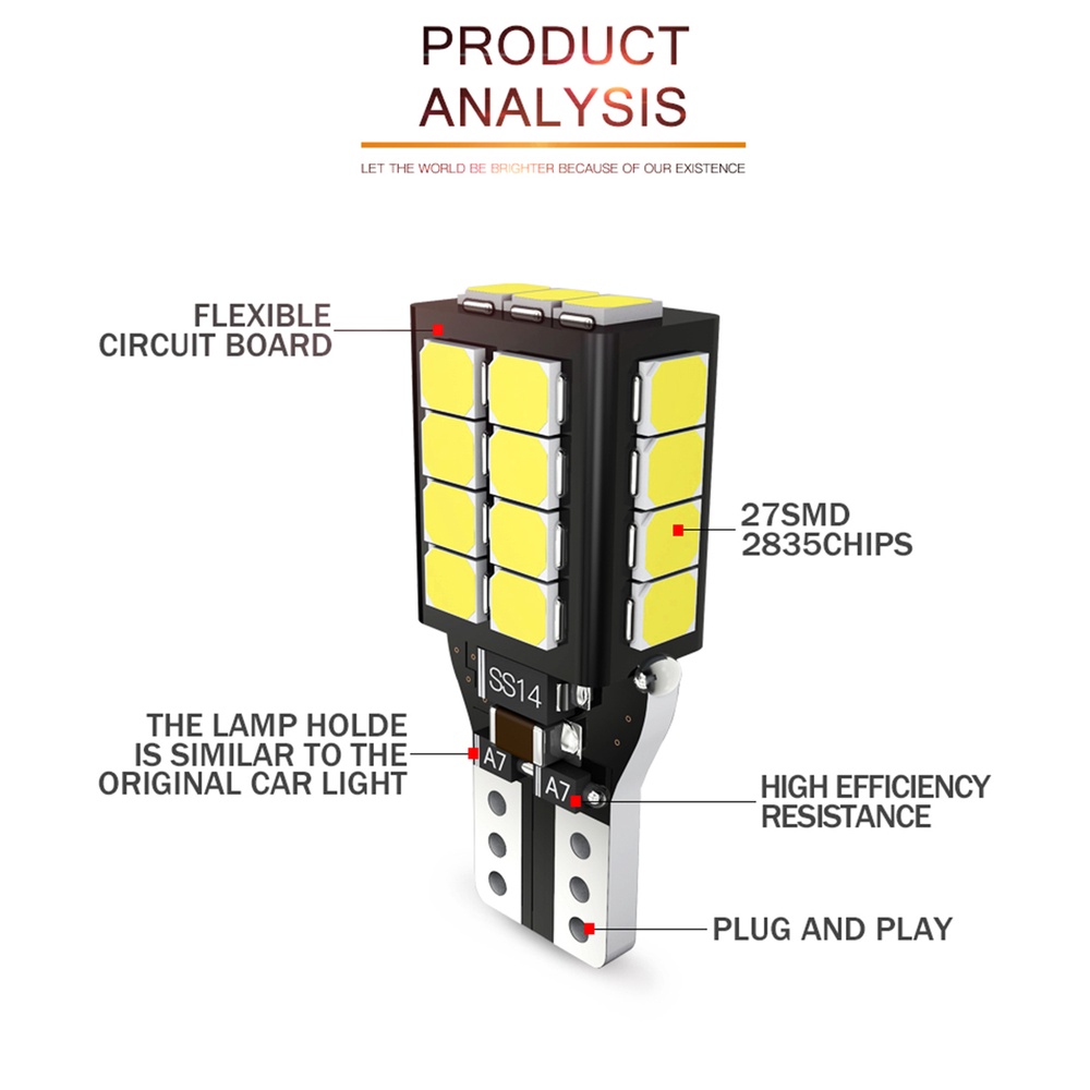 2pcs Lampu LED 921 912 W16W T15 Canbus Error Free 12-24V Warna Putih Untuk Parkir Mobil