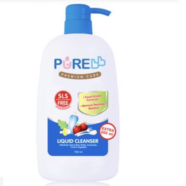 Pure Baby Liquid Cleanser 700ml EXT 200ml Pump - Sabun Cuci Botol, Sayur, Buah dan Perlengkapan Bayi Botol Pump