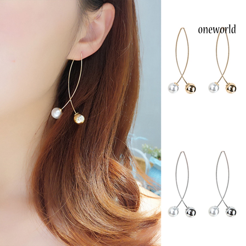 OW@ Elegant Women Imitation Pearl Line Hook Drop Pierced Dangle Earrings Jewelry