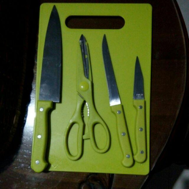 Set Pisau Dapur Talenan & Gunting 5 In 1 | Peralatan Masak | Alat Potong Serbaguna