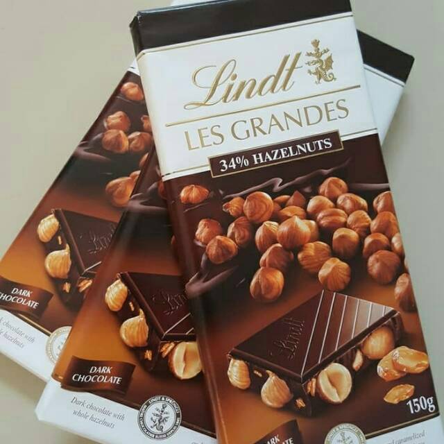 

Lindt Les Grandes Chocolate Dark 34%Hazelnut Coklat Bar
