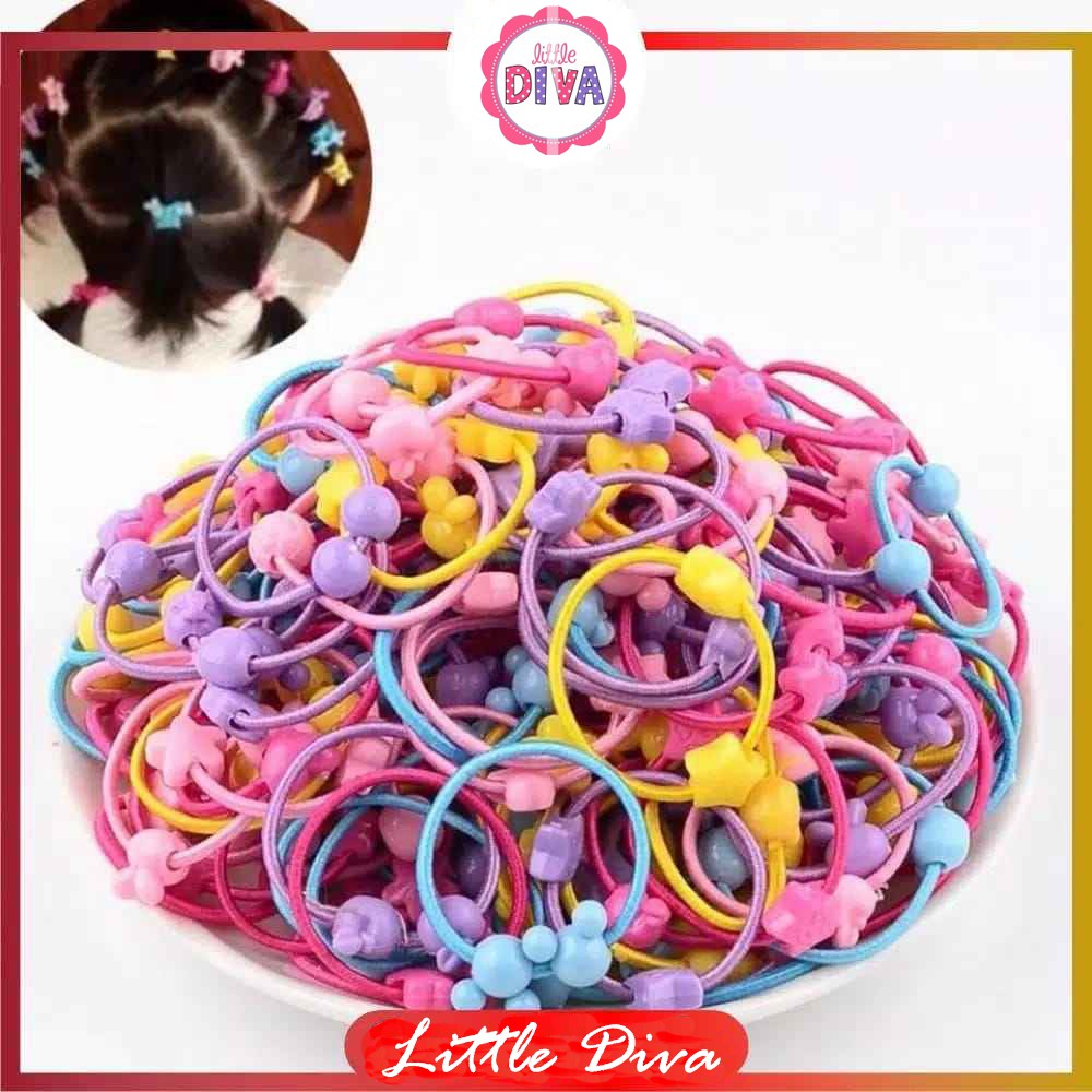 ISI 50pcs - HAIRBAND Pita / Kuncir / karet Rambut Anak Cewek Motif Lucu &amp; Menarik Colorfull chn