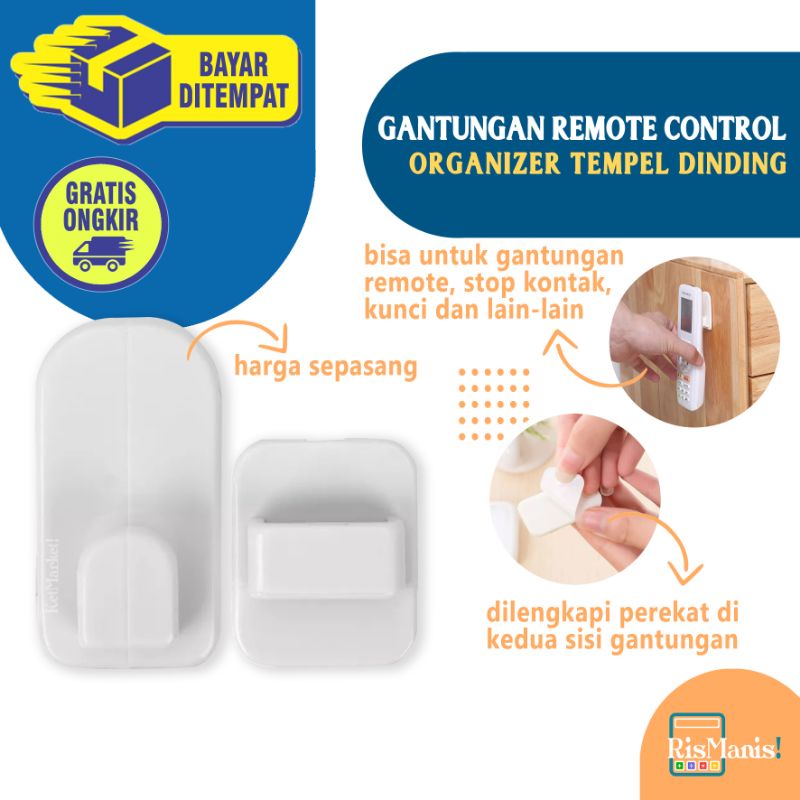 REMOTE CONTROL WALL HANGER - 1 set Gantungan Remot TV AC Organizer Tempel Dinding Hook Pengait Kunci