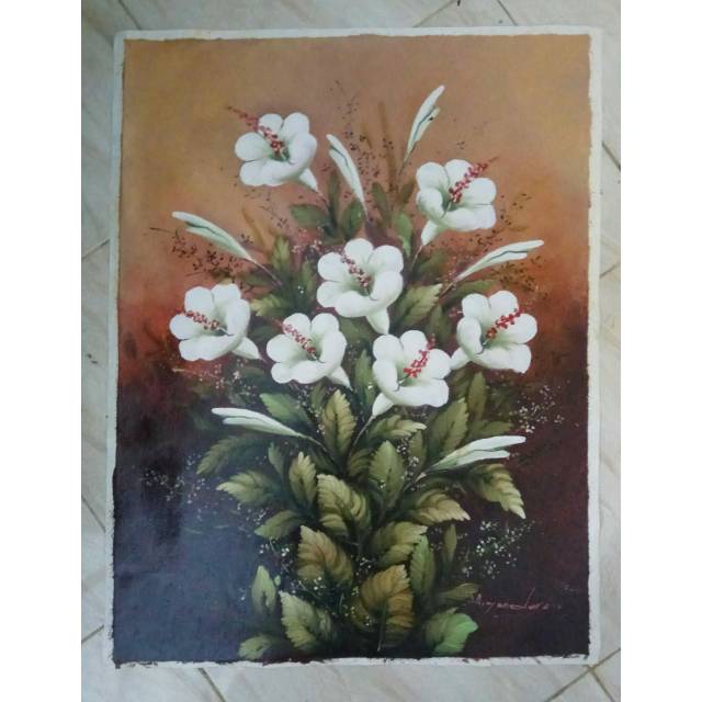 Lukisan lembaran bunga kembang sepatu putih