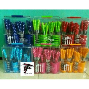 SENDOK SET POLKADOT (sendok garpu pisau) Warna warni