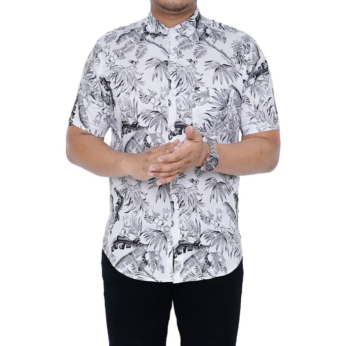 Kemeja Printing Pria Lengan Pendek Baju Hem pria Casual Premium Distro - L