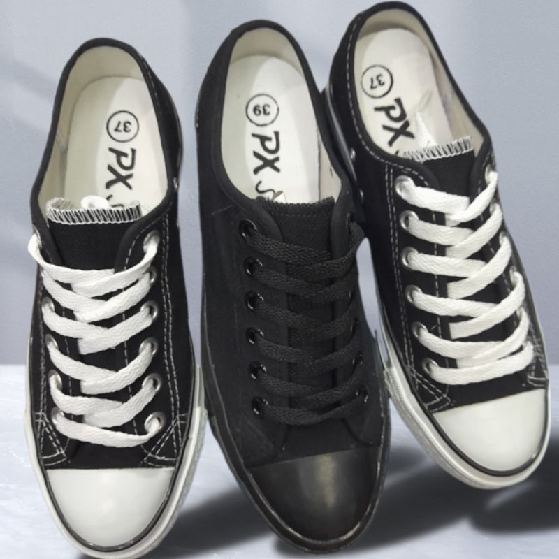 sepatu px style tali hitam putih/sepatu px style hitam tali
