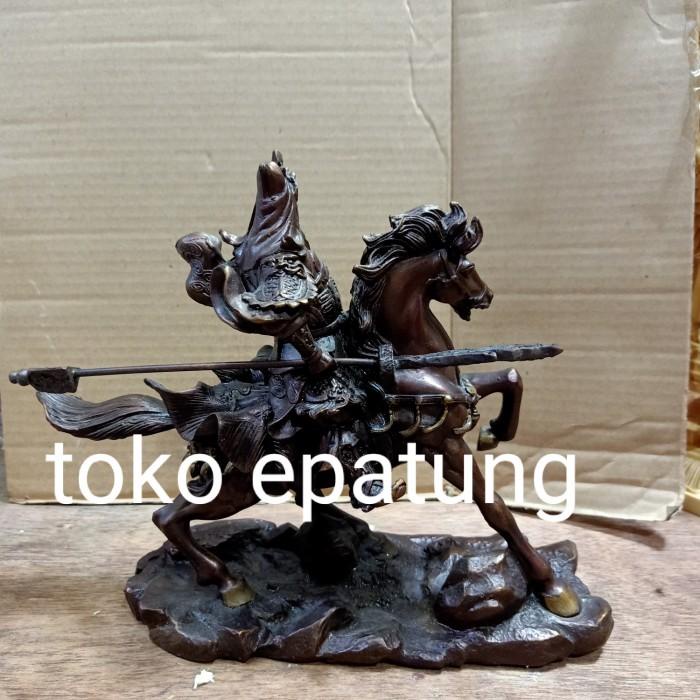 patung kwan kung kwan kong guan yu naik kuda 8 inch kuningan