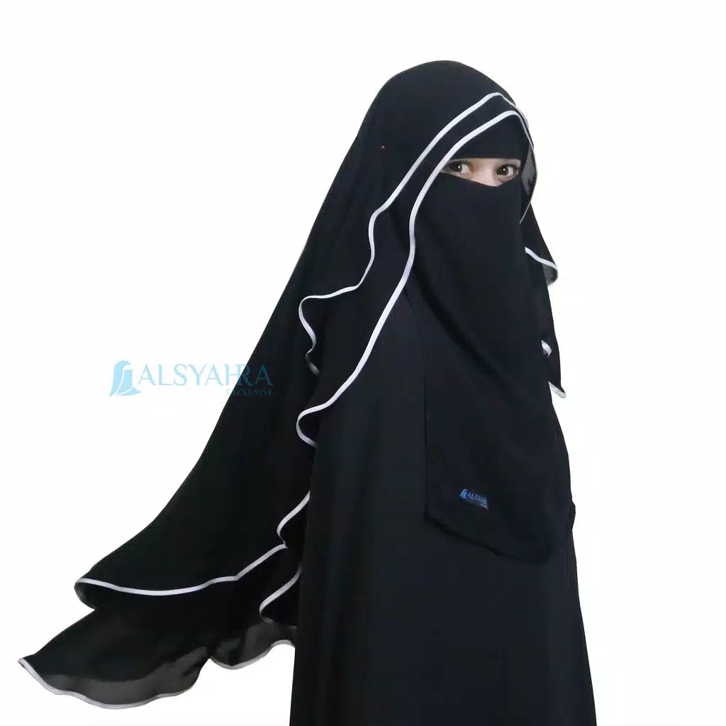 Jual Niqab Butterfly 2 Layer Chiffon Silk Jetblack Alsyahra Exclusive Shopee Indonesia 2595