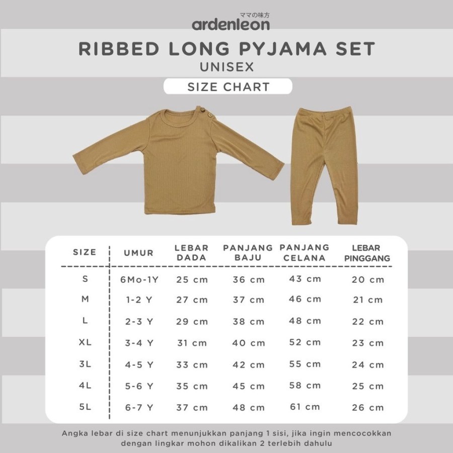 ARDENLEON Ribbed Long Pyjama Set SIZE KECIL