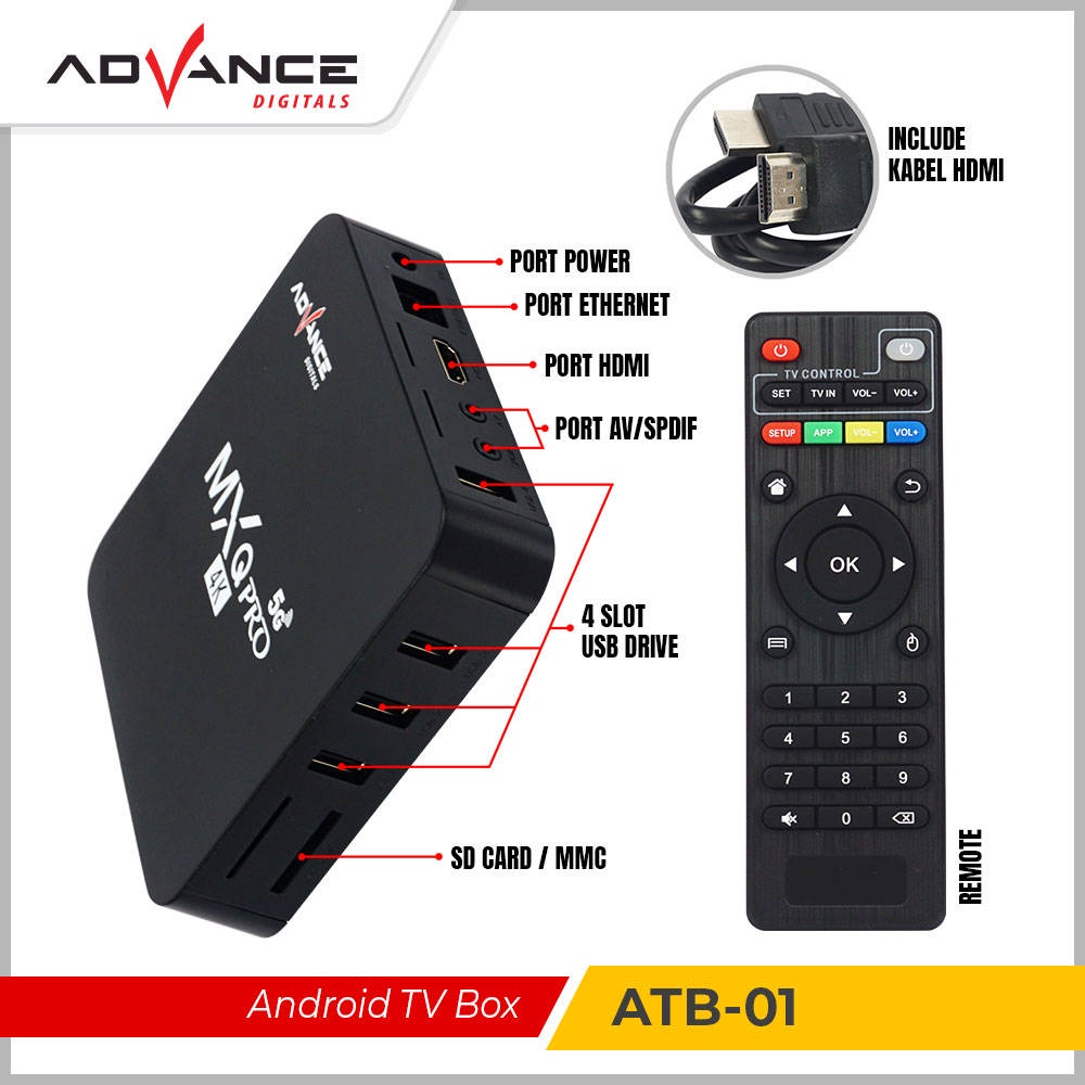 【Garansi 1 Tahun】Advance ATB-01 Android Tv Box Mxq Pro 4K Support Wifi 2+16Gb TV BOX Android