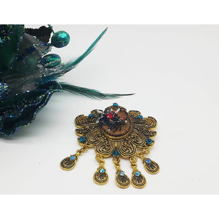 Bros Jilbab Aksesoris Muslim De Embro Kutubaru Design Perak Bakar Sulam Bunga Murah TBEA0176