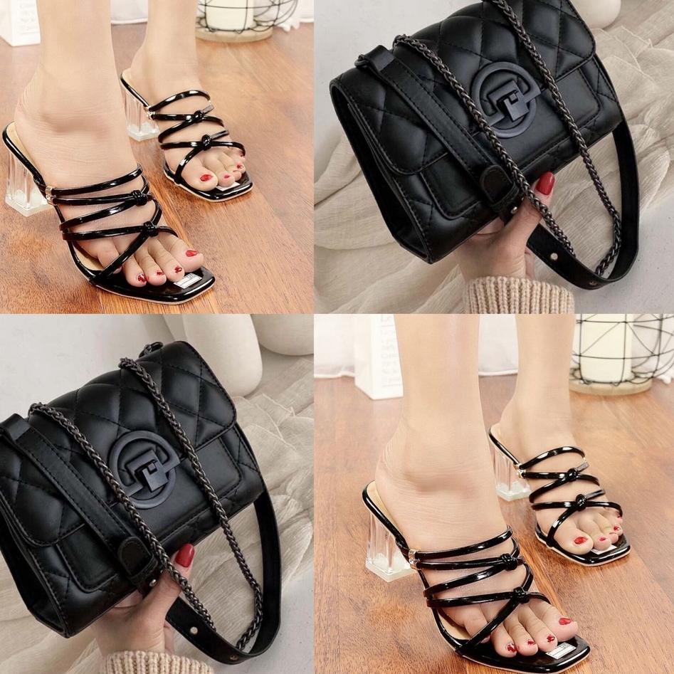 MURAH MERIAH.. Set Tas Dan Sandal Hak Kaca Terbaru / tas selempang wanita terbaru sandal wanita terb