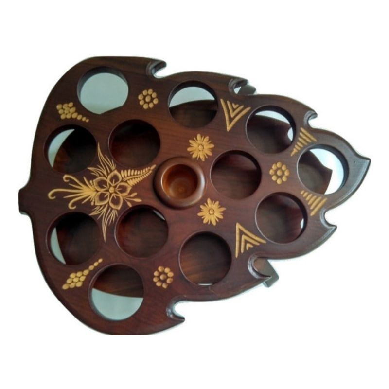TEMPAT AQUA GELAS KAYU MODEL DAUN
