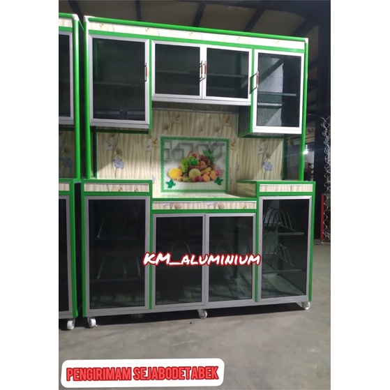 RAK DAPUR / PENiRIS PIRING / RAK PIRING 4 PINTU FULL KACA KAKI RODA