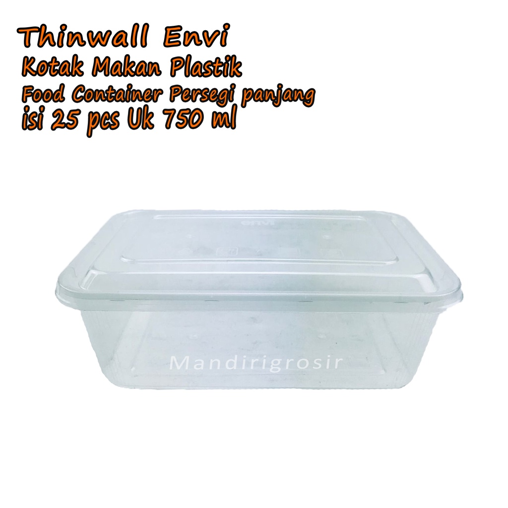 Thinwall Envi * Kotak Makan Plastik * Food Container Persegi panjang * isi 25 pcs * uk 750 ml