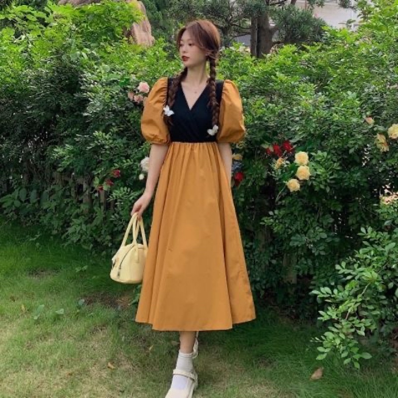 middi dress korea style/  pakaian korea/ baju korea/ Dress Midi Fairly Korea Style Lengan Bubble M10 midi dress termurah /midi dress termurah /middi dress termurah