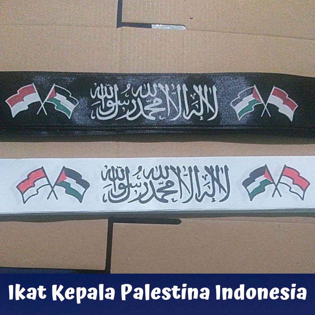 BISA COD aksesoris atribut muslim palestina indonesia ikat kepala hitam putih sablon tauhid edisi Pa