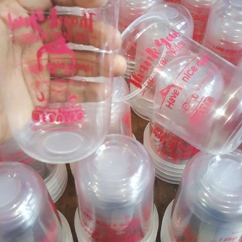 sablon gelas cup plastik PP oval 16 Oz 8gr minimum @1000cup