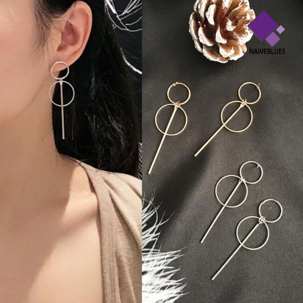 Anting Stud Tassel Panjang Geometris Ganda Bahan Alloy Untuk Wanita