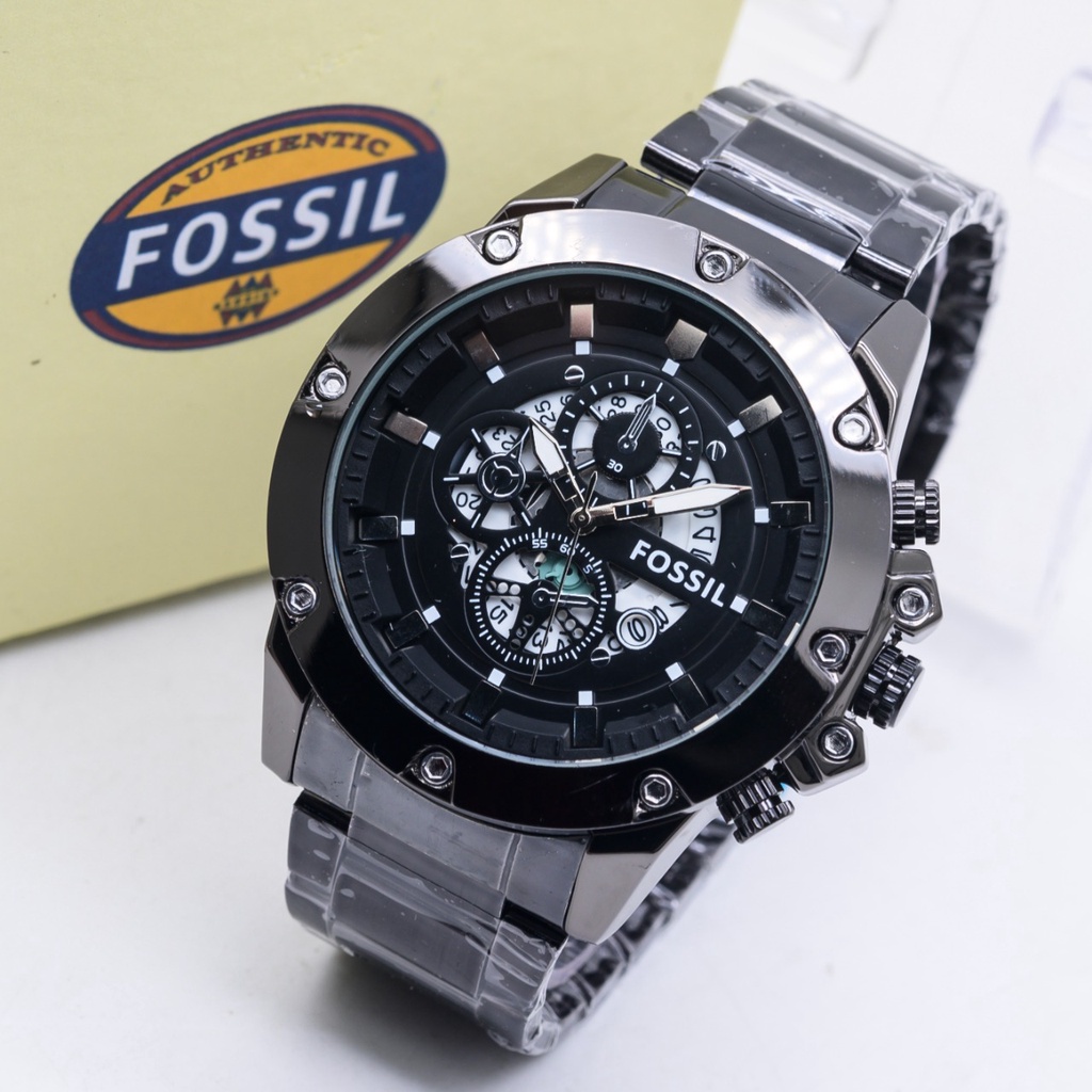 Best Seller  Jam Tangan Pria Fx 2390-HB Tali Rantai Chrono Hiasan Tanggal Aktif Free Box Ori dan Bat