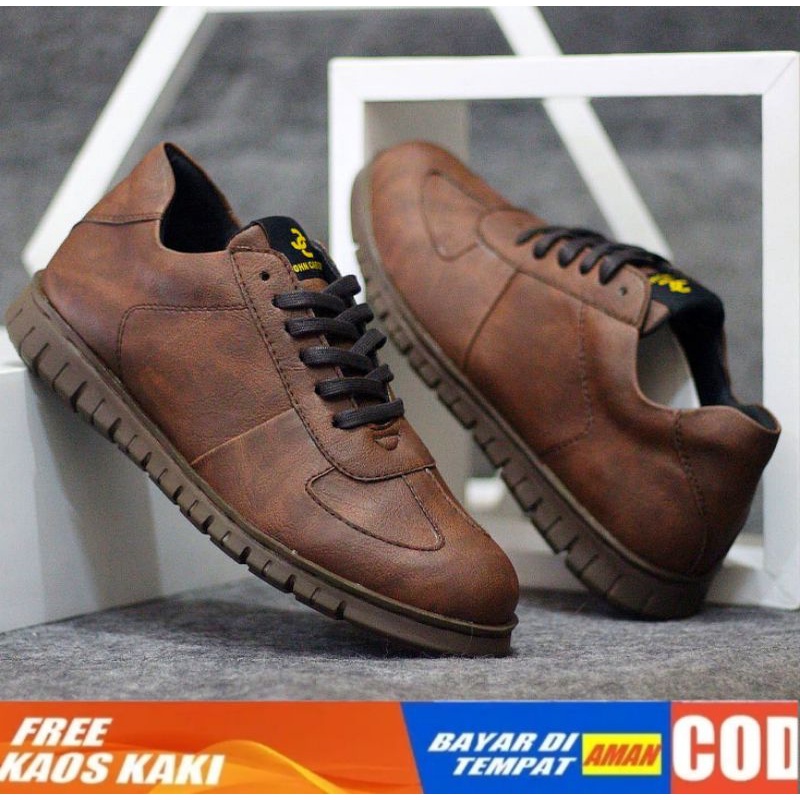 WOLF x CARTER BLACK Sepatu Kasual Sneakers Kulit Asli Model Brogue ch1 Sol Microtech Rubber