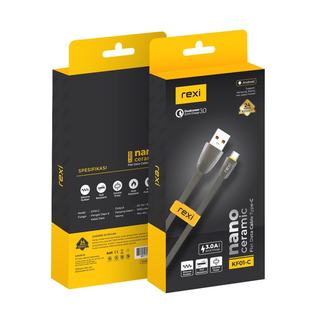 Kabel Data Type-C Nano-Ceramic Support Fast Charging  3.0A Original Rexi KF01-C Bergaransi