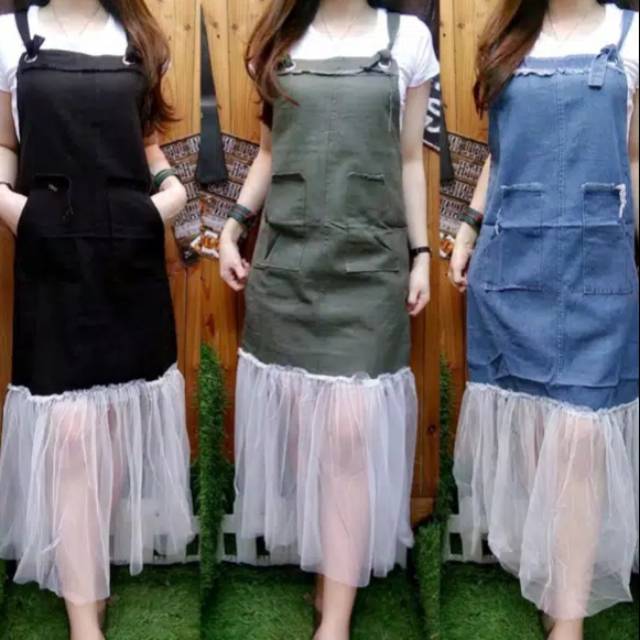 DRES OVERALL TUTU JEANS KOMBINASI TILE