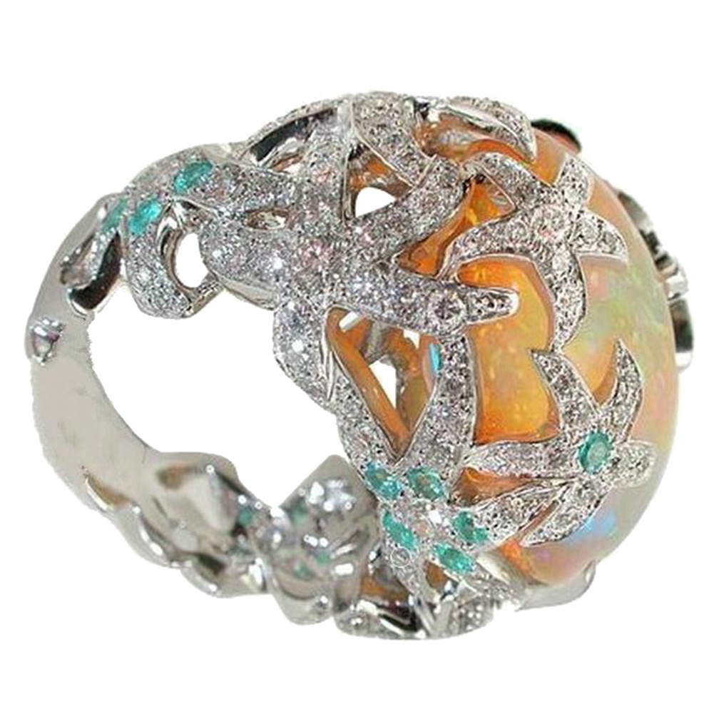Hu Hu Hu Hu Hu Alat Bantu Pasang Kacamata♡ Cincin Vintage Bentuk Bintang Laut Aksen Batu Opalberlian Imitasi Untuk Hadiah Wanitapesta