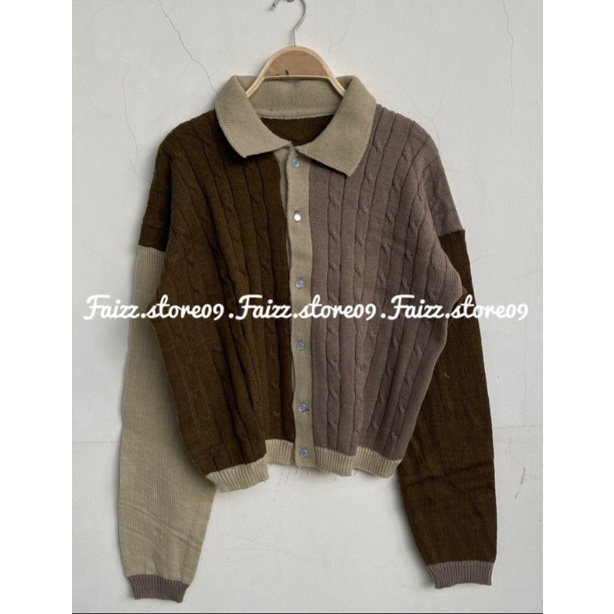 RIDA SWEATER CARDIGAN RAJUT MOTIF CABLE COMBINASI/CARDIGAN RAJUT MOTIF CABLE PREMIUM STORE09