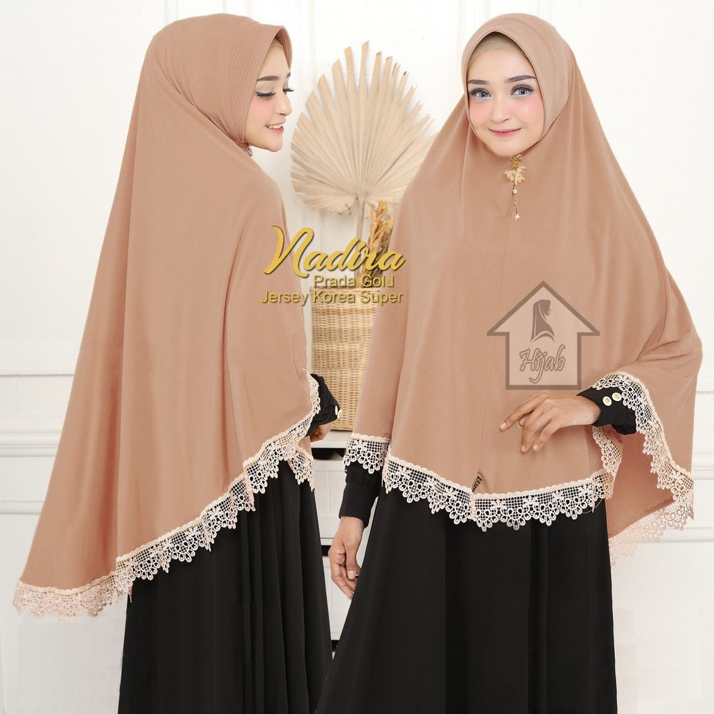 Jilbab Instan Jersey Jumbo Renda Nadira Jilbab Bergo termurah  RUMAH HIJA'B-Mocca