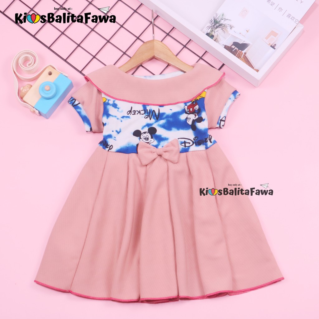 Dress Audy uk 1-2 Tahun / Dres Pesta Murah Grosir Baju Anak Perempuan Harian Gaun Lengan Motif