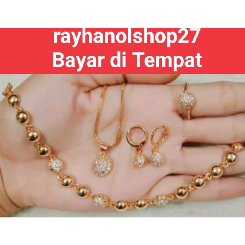 perhiasan wanita titanium xuping anti karat mewah satu set lapis mas