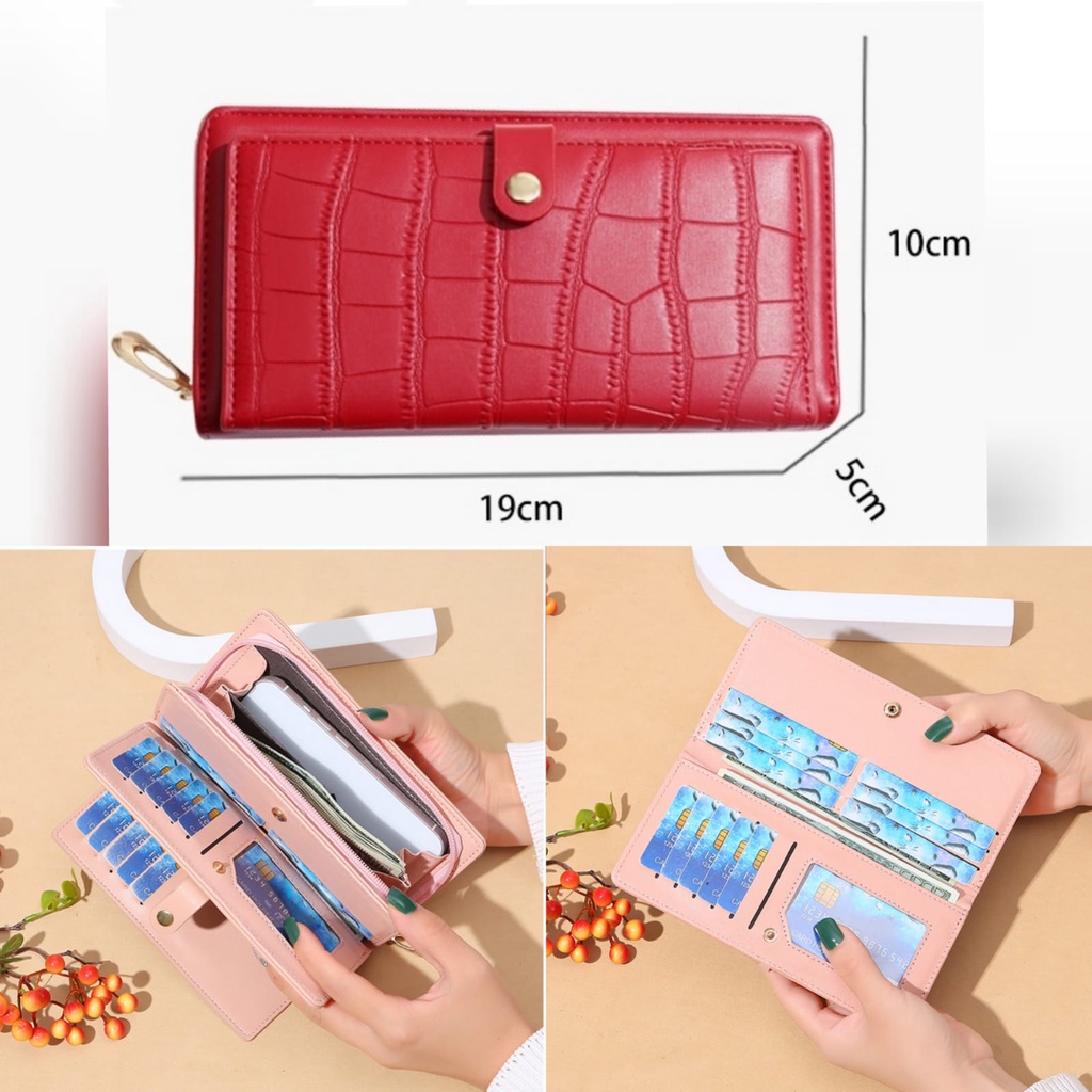 DOMPET NETLAYA LIPAT PANJANG WANITA KULIT CROCO MERAH WA536R1 PREMIUM IMPORT SLOT KARTU UANG RESLETING MUAT HP KEKINIAN BRANDED BATAM CEWEK MURAH