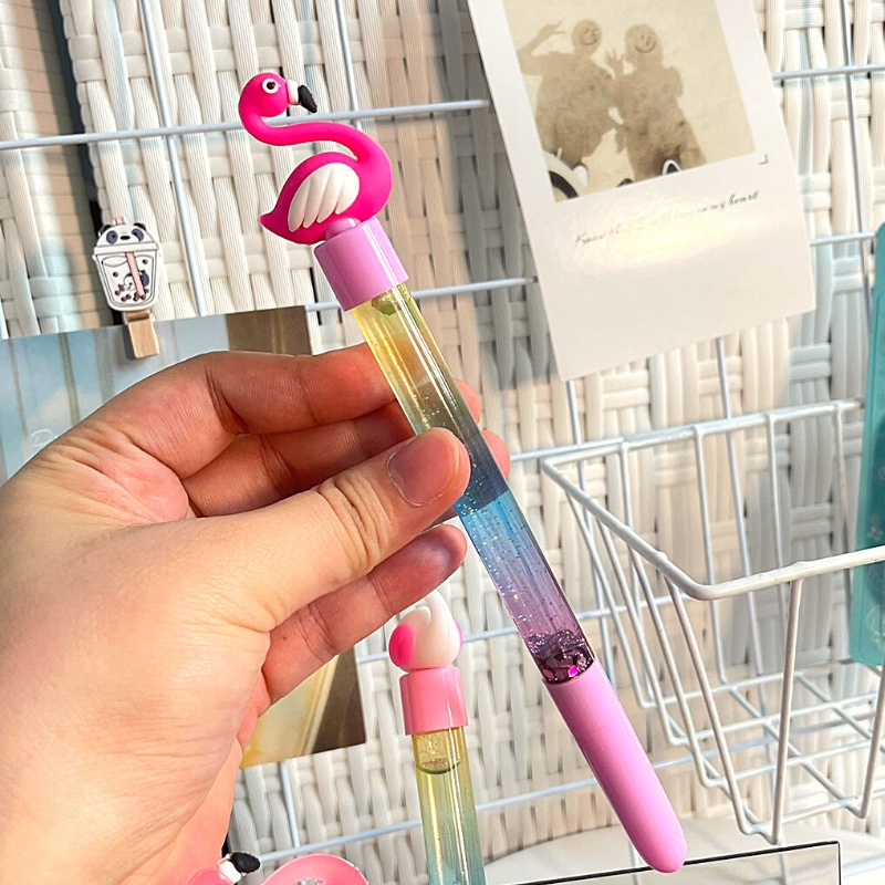 PEN GEL GLITTER KARAKTER FLAMINGO BOLPEN LUCU PENA UNIK PULPEN IMUT READY COD-4