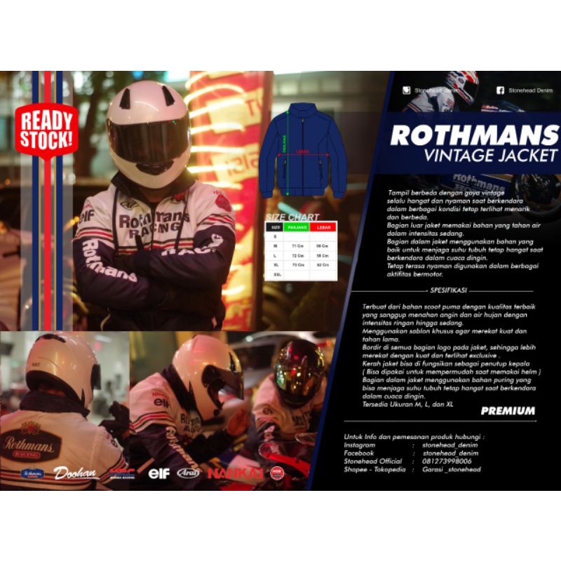 JAKET ROTHMANS / ROTHMANS HONDA / JAKET VINTAGE / JAKET BIKERS PREMIUM LIMITED EDITION