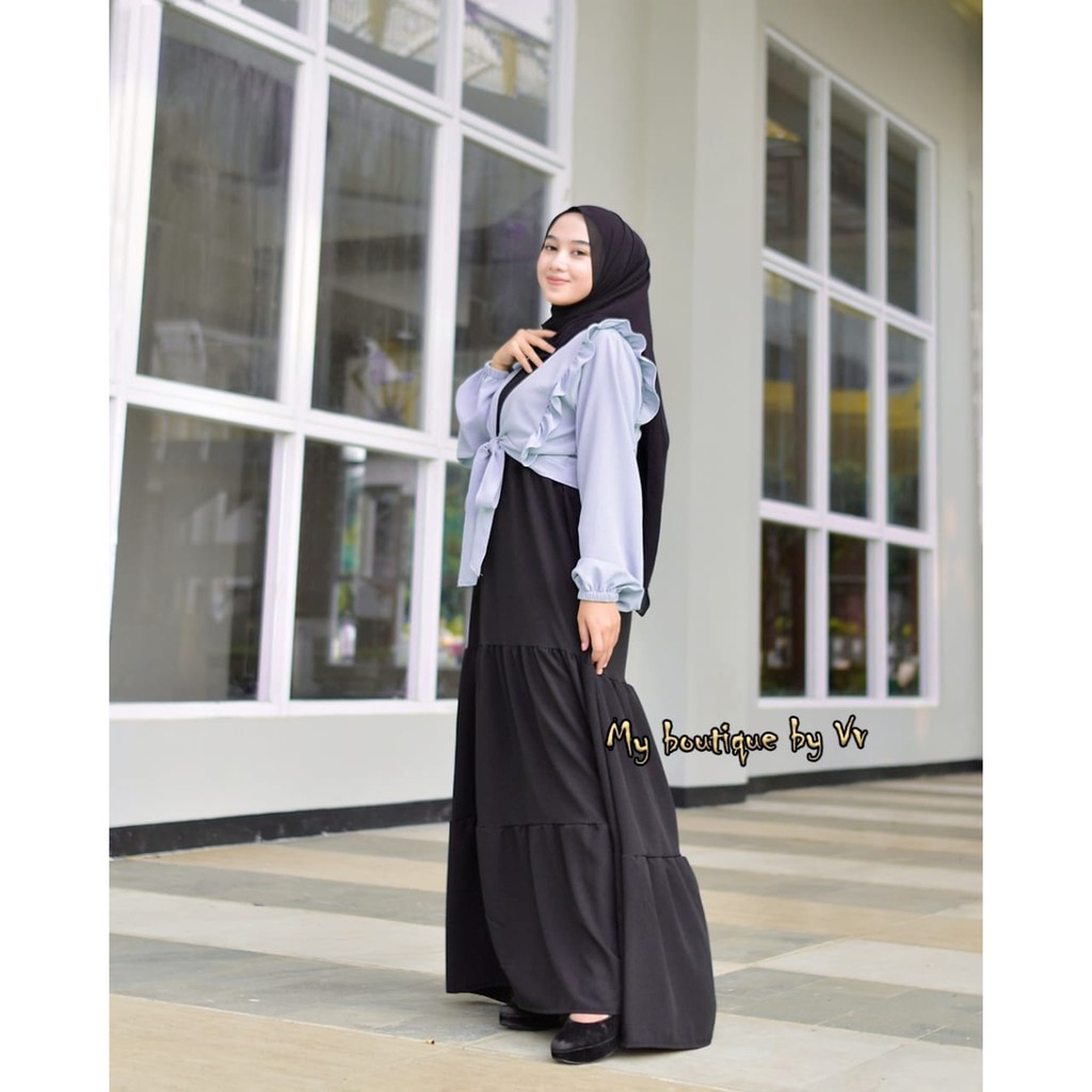 GAMIS SET ROMPI ALULA canda susun itycrepe mix cardigan rompi bisa di lepas gamis kerja wanita muslim