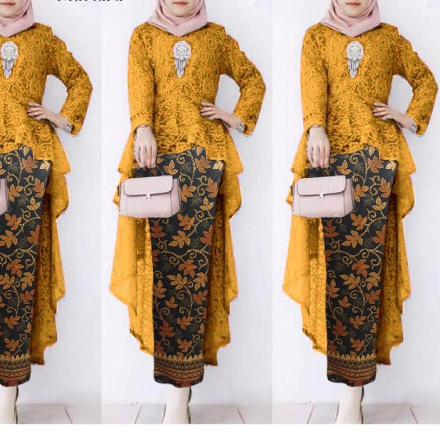 New Setelan Kebaya Muslim Terbaru Model Belakang Ekor Kombinasi Brukat Rok Saten Batik Set Jawi