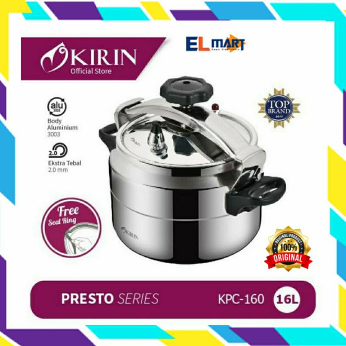 Kirin Presto 12 Liter Pressure Cooker 12L KPC160 Alumunium