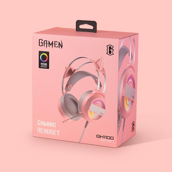 GAMEN Headphone Gaming Cat Ear GH1100 Pink LED RGB Lighting Original