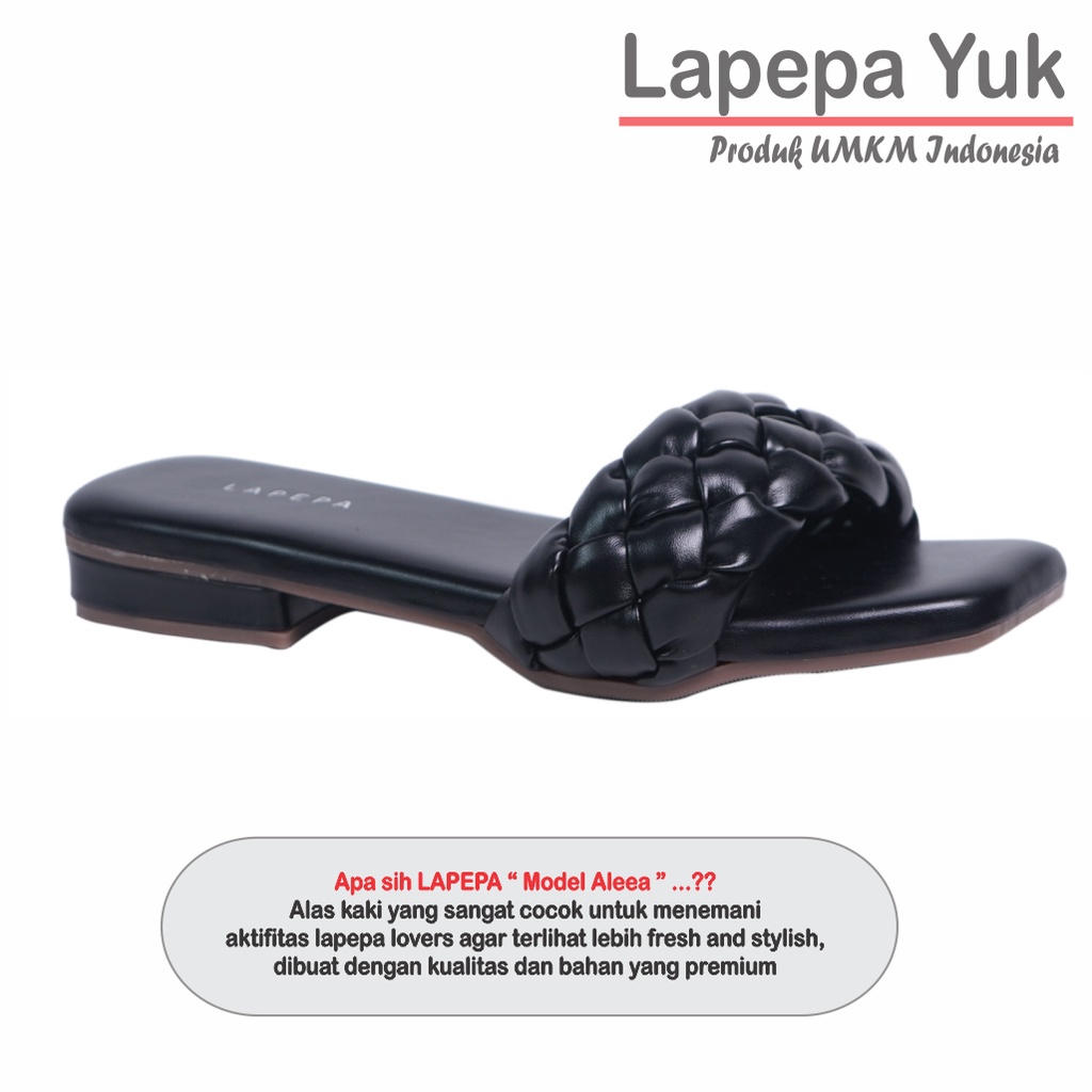 LAPEPA YUK - Sandal Wanita Teplek Selop ALEEA ALL COLOR Sendal Slop Cewek Flat Slip On Tidak Licin Anti Slide Karet Jelly Warna Black Hitam Brown Coksu Size 36 37 38 39 40 Sandal Perempuan Premium Original Kekinian Terbaru Shoes ORI Mall Official Store