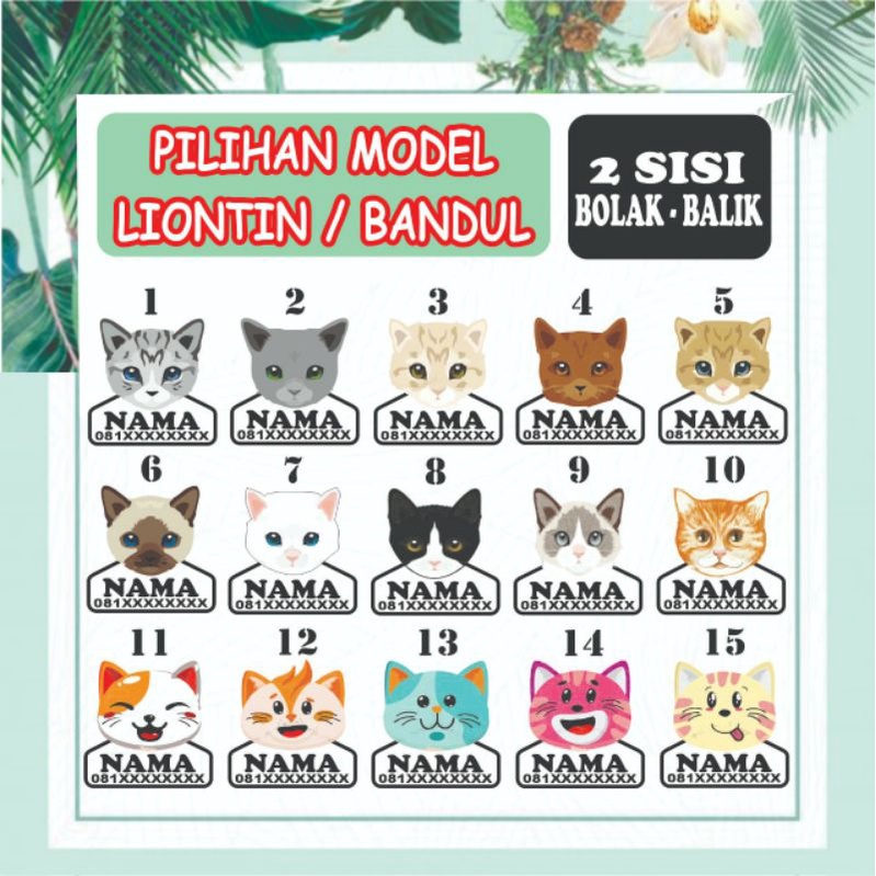 kalung kucing custom nama pemilik &amp; hewan