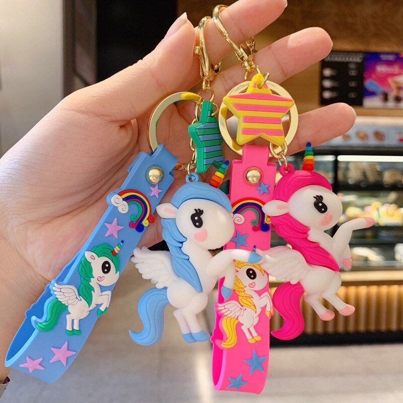 Fashion Lucu Pony Unicorn Anime Rainbow PVC Animal Unicorn Gantungan Kunci Untuk Pria Wanita Tas Ornamen Gadis Keyring