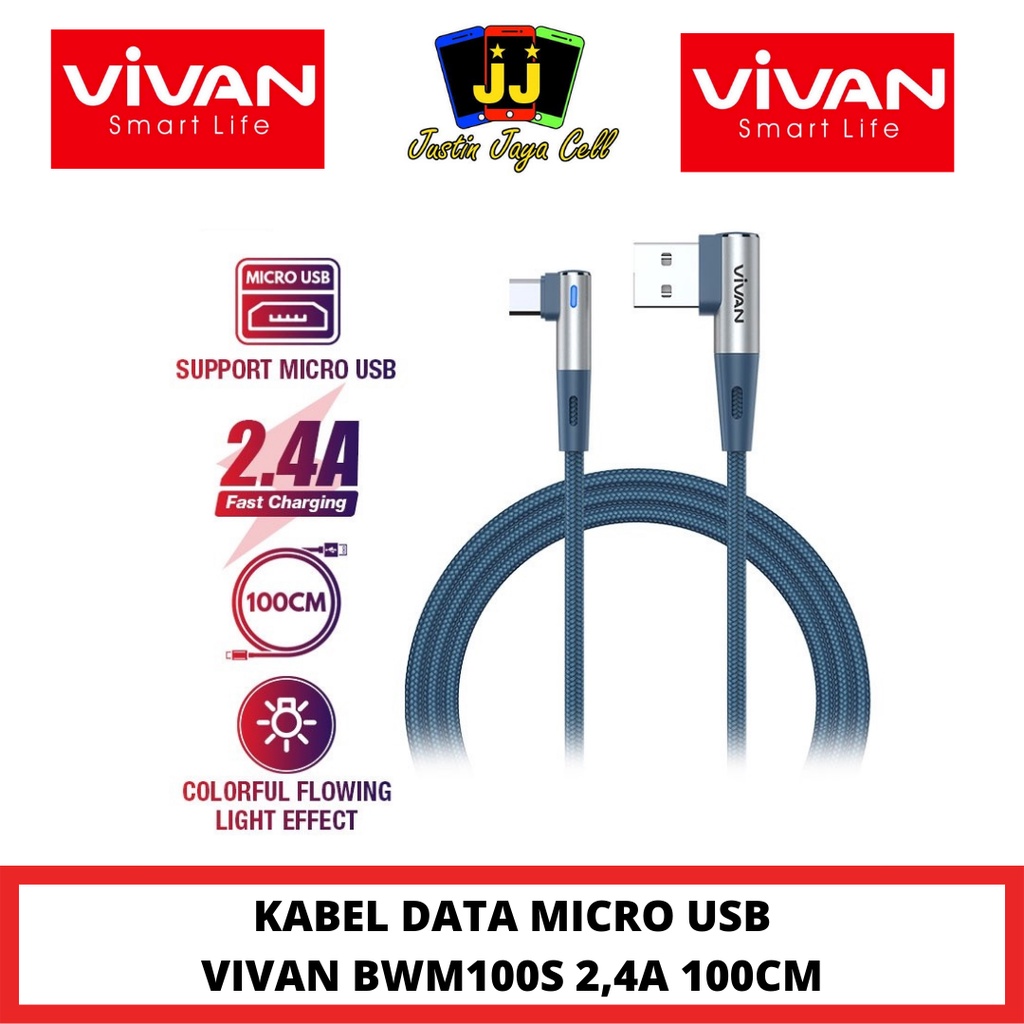 KABEL DATA MICRO USB VIVAN BWM100S 2.4A FAST CHARGING 100CM