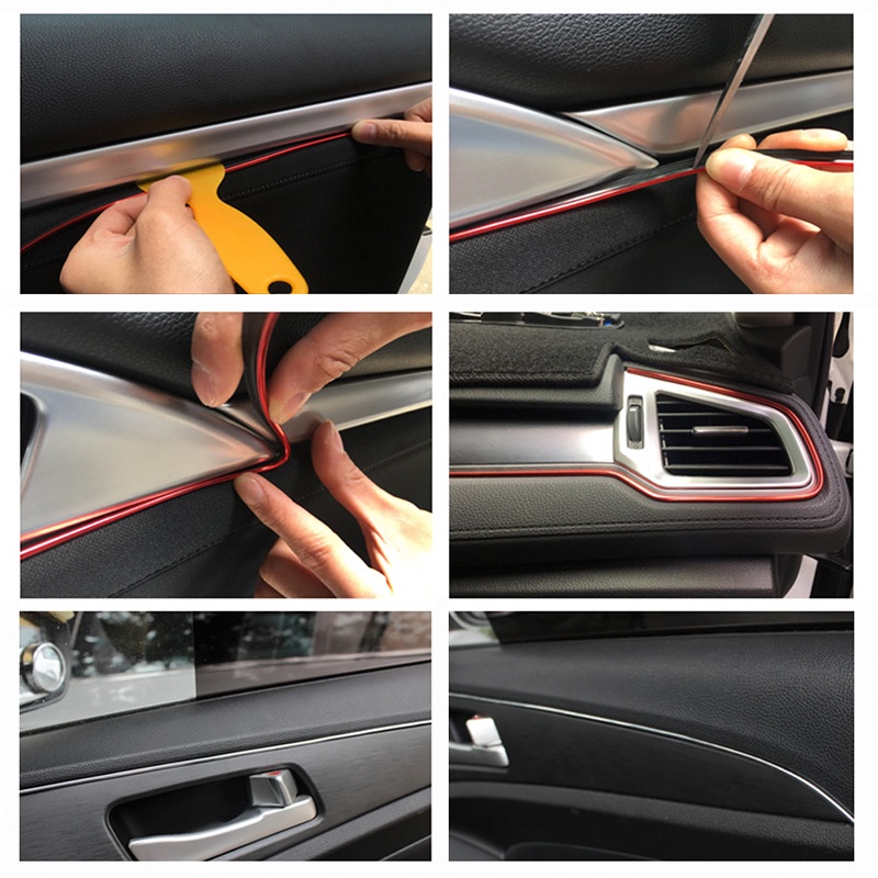 Strip trim Dekorasi interior Pintu / dashboard Mobil universal Panjang 5m / 3m Dengan scraper