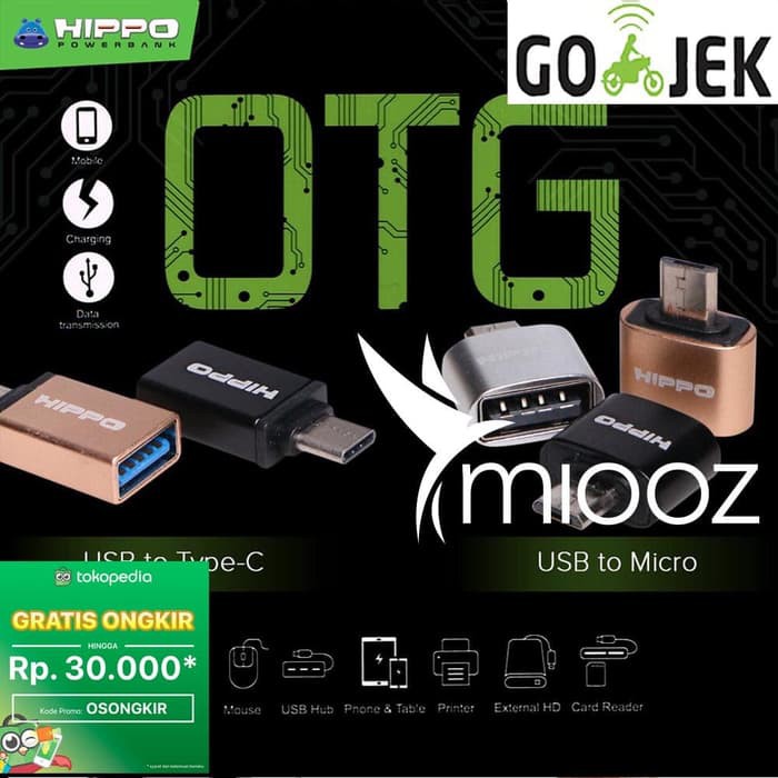 Usb OTG Adapter Type C Hp Xiaomi Samsung Oppo Huawei Hippo Online - BLACK