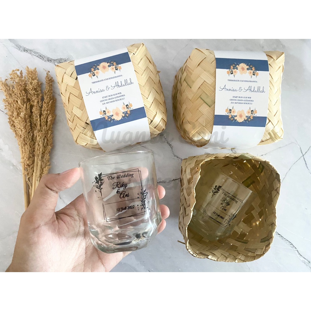 Souvenir Pernikahan Gelas Kopi Cangkir Jamu Gelas PSP Gelas Minum Kaca Kecil Tumbler Sablon